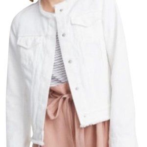 Club Monaco White Denim Frayed Jacket